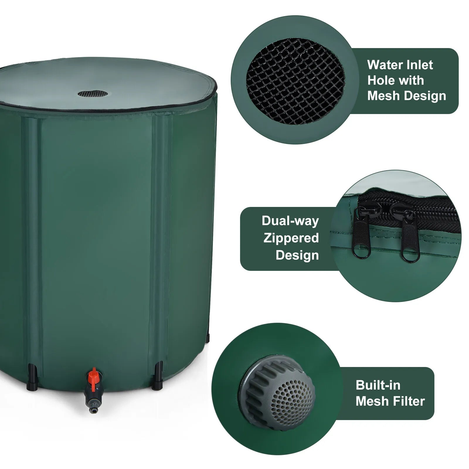 Water Gallon Collector Tank Barrel Collapsible Spigot Filter 53 W/ Rain