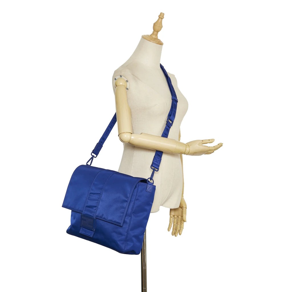 Bag Pre-Owned Lock Crossbody Blue FF Authenticated Unisex Nylon Crossbody (Good) Fendi Fabric