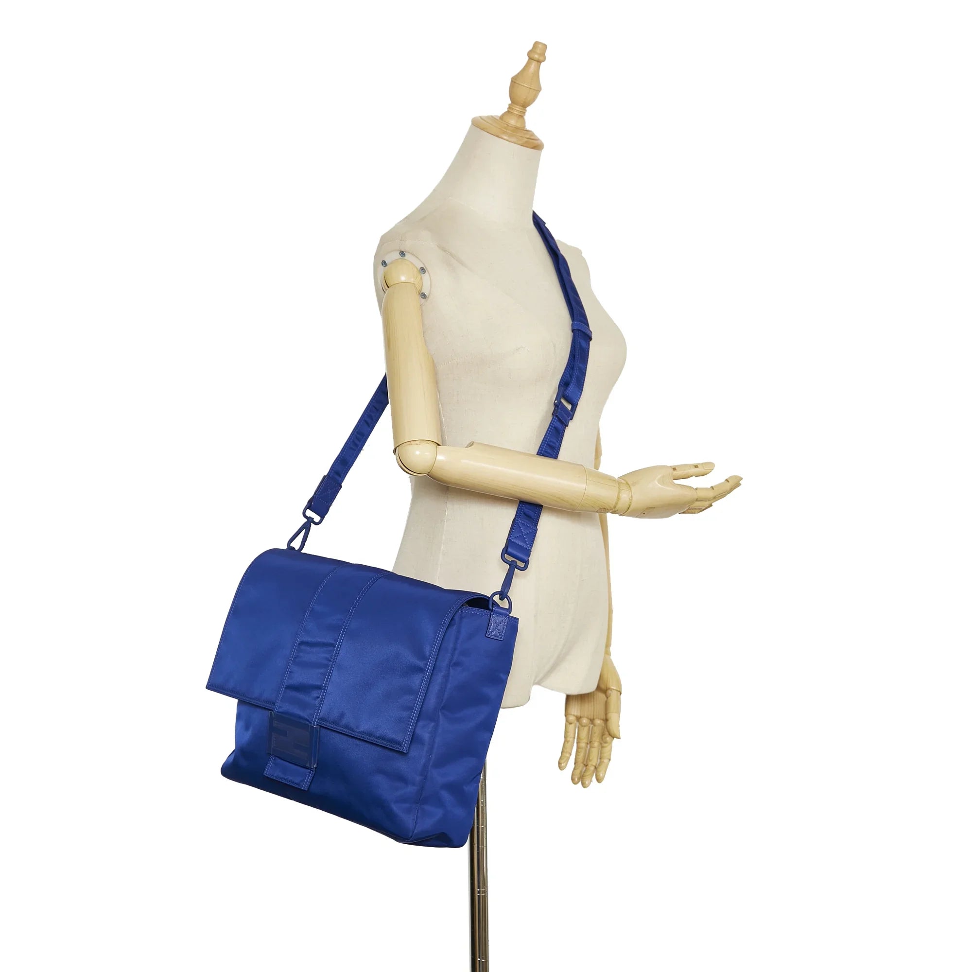 Bag Pre-Owned Lock Crossbody Blue FF Authenticated Unisex Nylon Crossbody (Good) Fendi Fabric