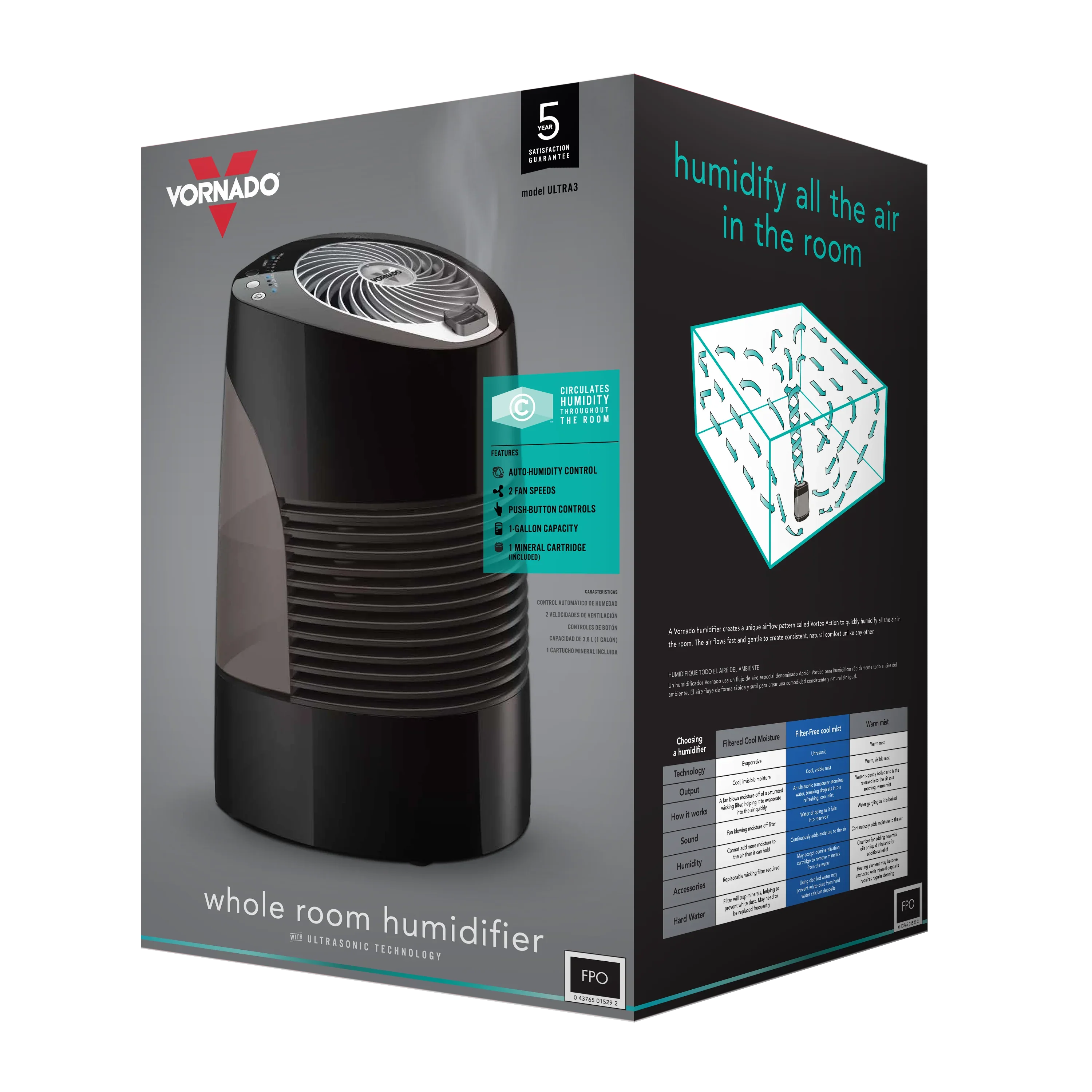 Ultrasonic New Whole Room and Blue, Vornado Ultra Humidifier, 3 Black