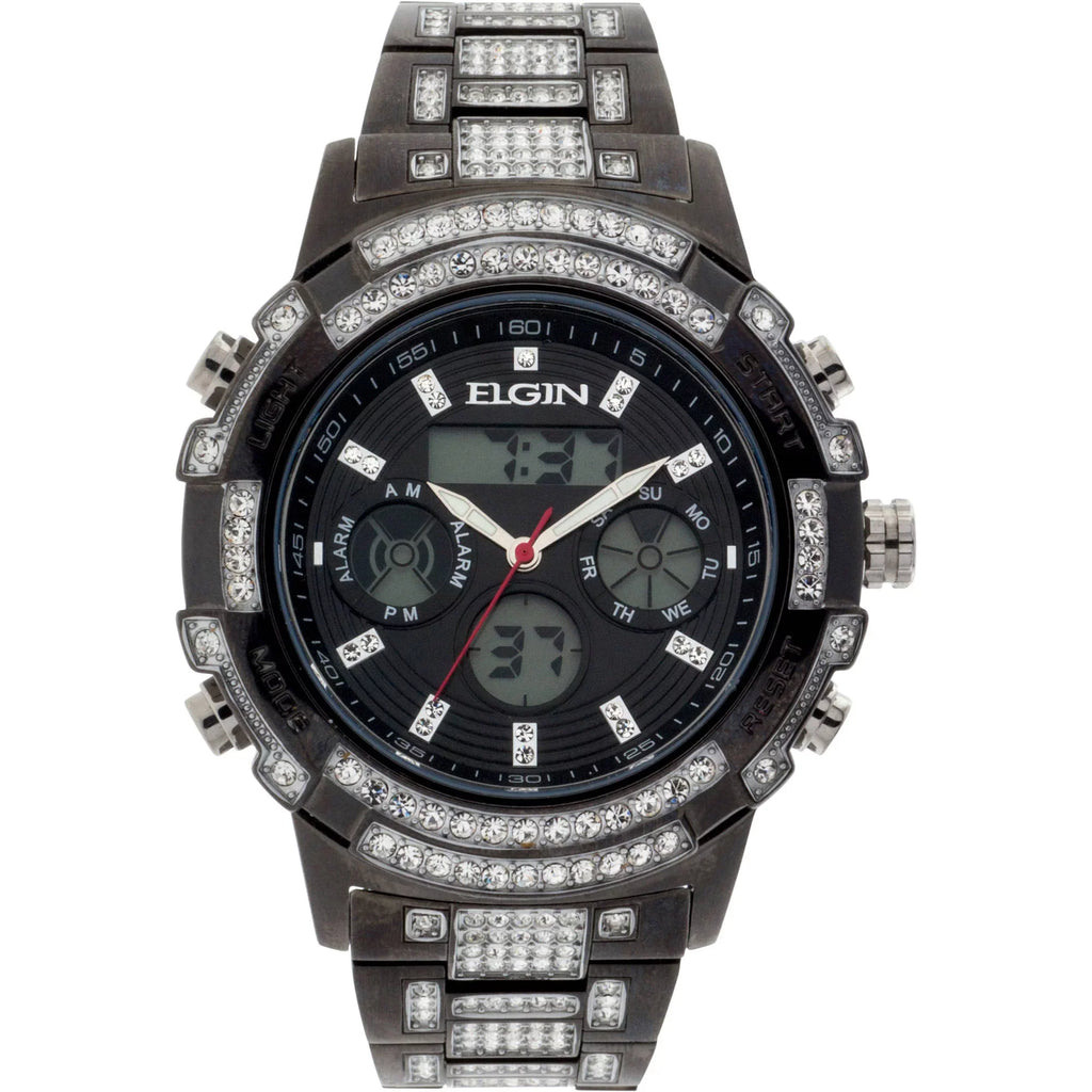 Male Watch Gun Adult with (FG160012GN) Metal in Crystals Analog Digital Elgin
