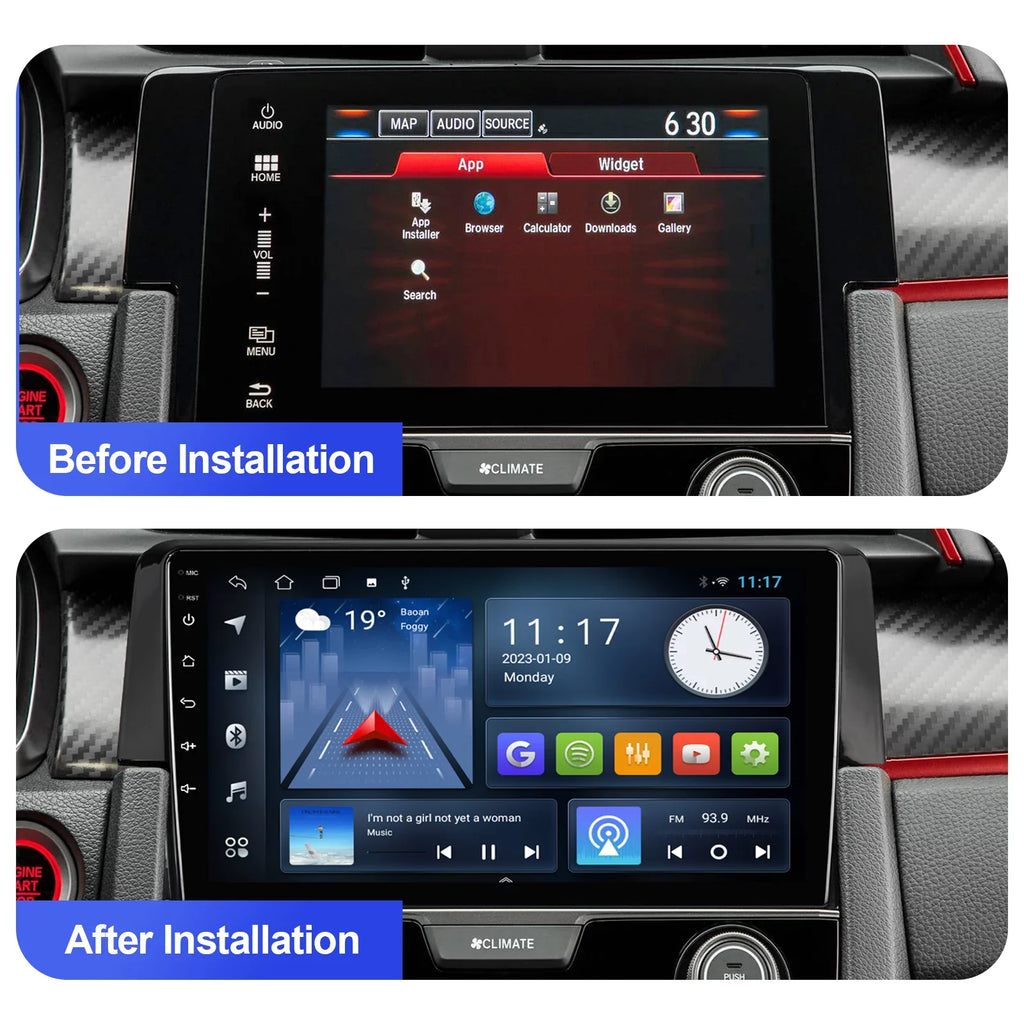 10 Android Radio Car Wheel Inch Din 2016-2020 Honda Touchscreen Built-in Backup Wireless 9 Civic Camera Double Carplay/Android with Auto/GPS/Bluetooth/FM/AUX-in/Steering Stereo Control for 2+32G