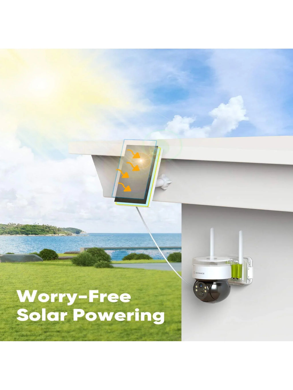 Battery WiFi Security Camera Wireless Cameras Camera Panel, Home Color Surveillance 2K Night Detection Solar Powered SANNCE Audio, Solar Outdoor, for 360Â°PTZ Security, Vision, Motion with 2 Way