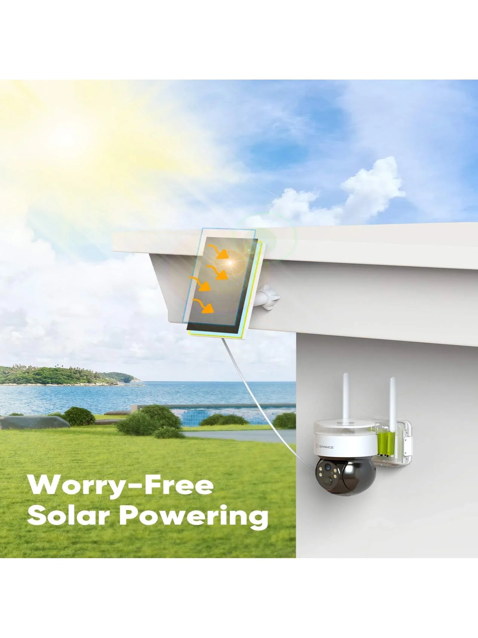 Battery WiFi Security Camera Wireless Cameras Camera Panel, Home Color Surveillance 2K Night Detection Solar Powered SANNCE Audio, Solar Outdoor, for 360Â°PTZ Security, Vision, Motion with 2 Way