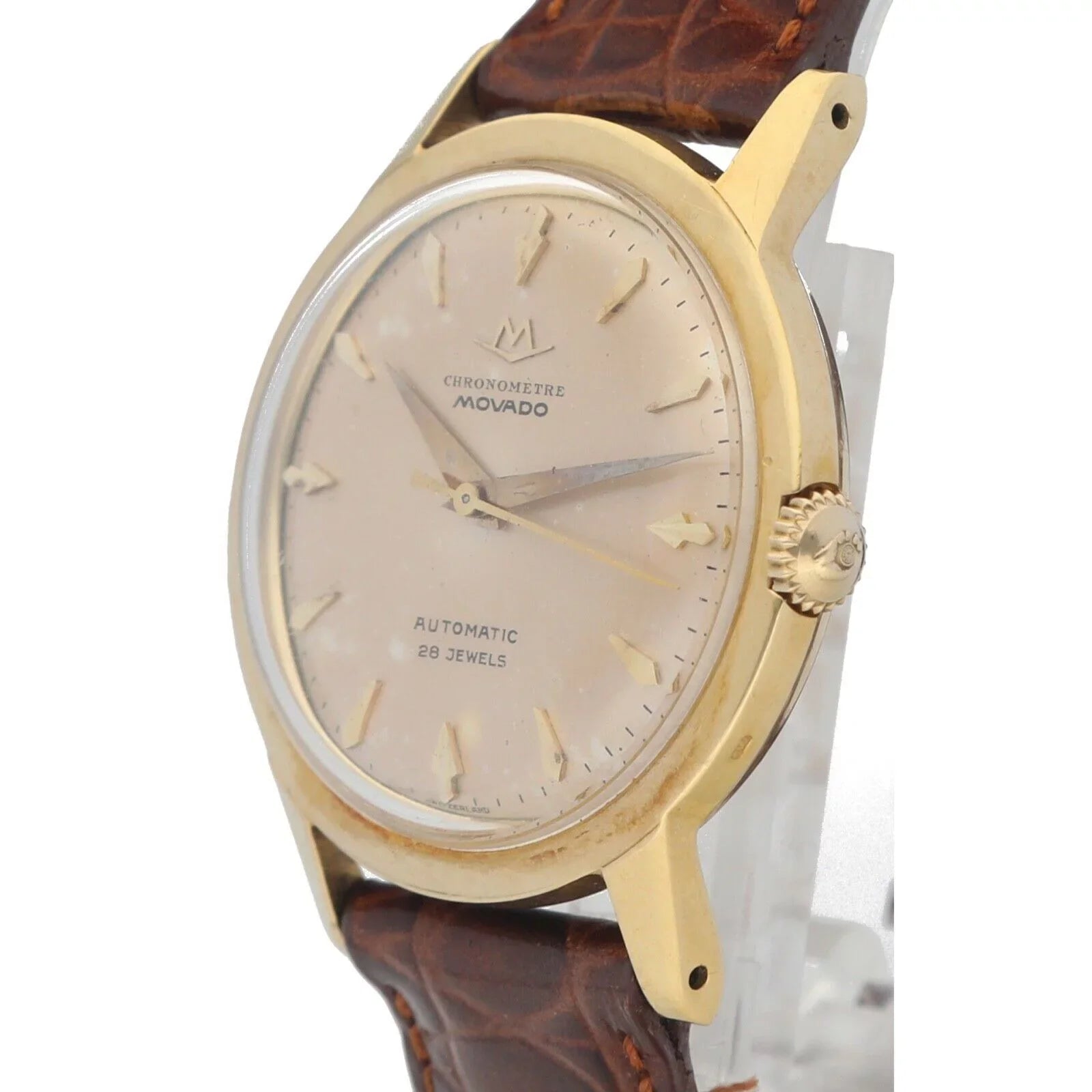 Automatic Gold Yellow 34mm Watch Leather 1231 Chronometre Movado Wrist 18k