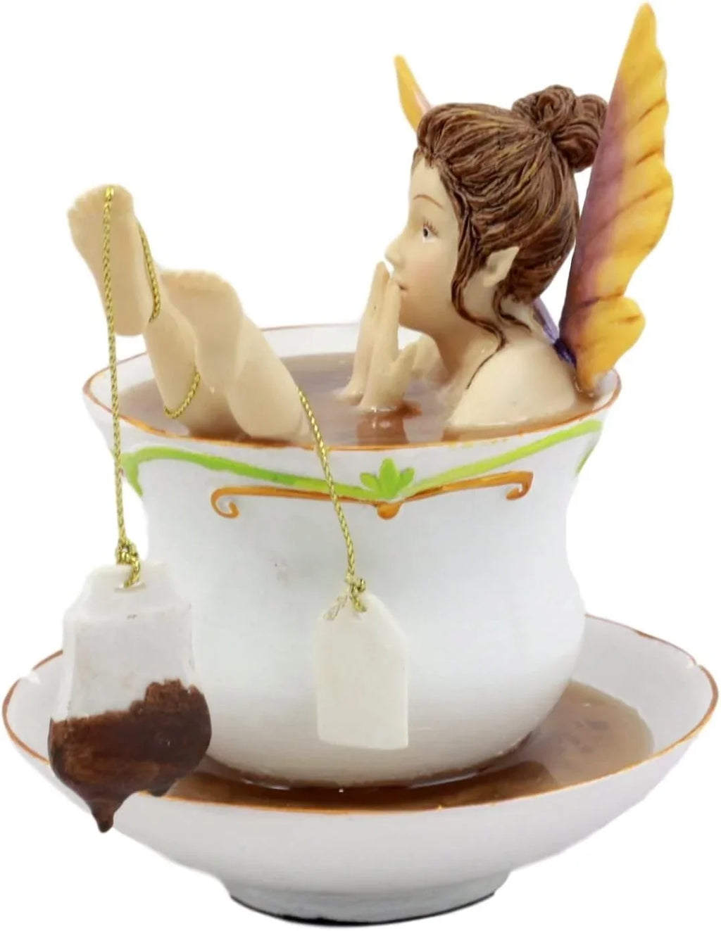 Time 5" Bathing H In With Tea Ebros Collectible Tea Design Fantasy With Bag Fairy Shocked Magical Figurine Cup Cracked Fairy Encounters Saucer Tea
