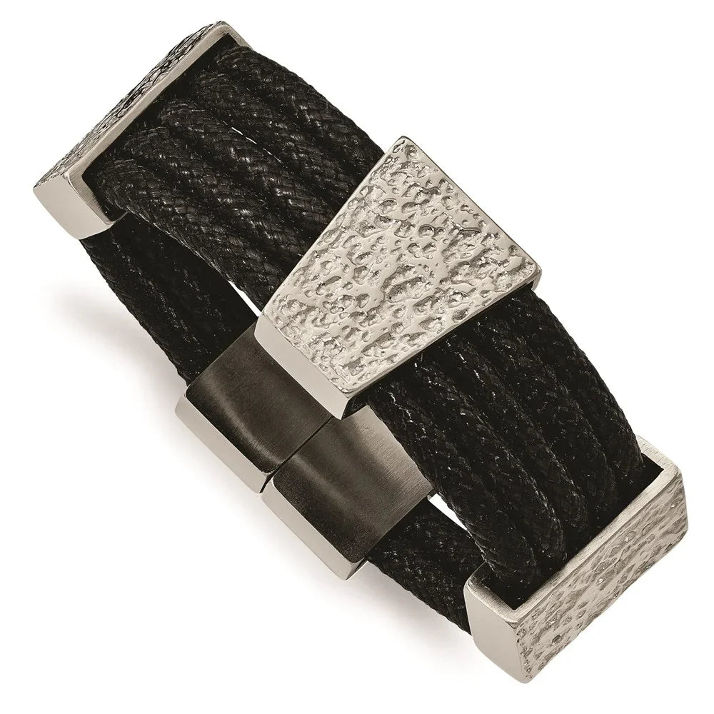 Fancy Cord Polished Multi-strand Textured and in 8 Steel Bracelet Stainless mm