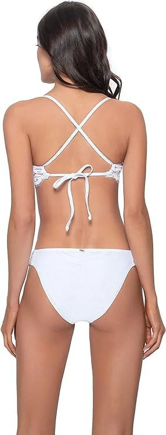 Front Water White Womens Tanga Swim PilyQ Lace Separates L Bottom Lily