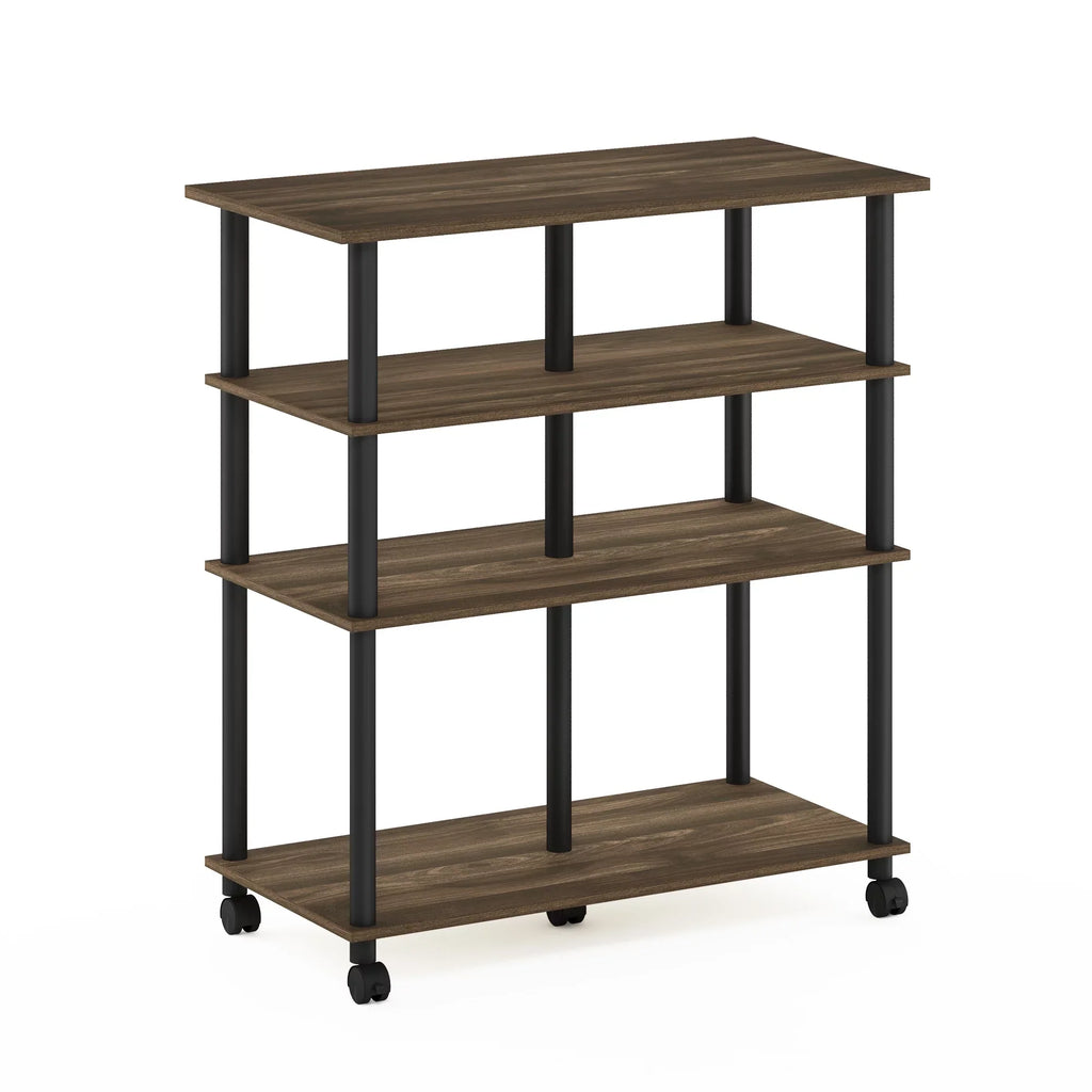 Columbia Walnut/Black Helena wheels, Kitchen Island Furinno 4-Tier on Rolling