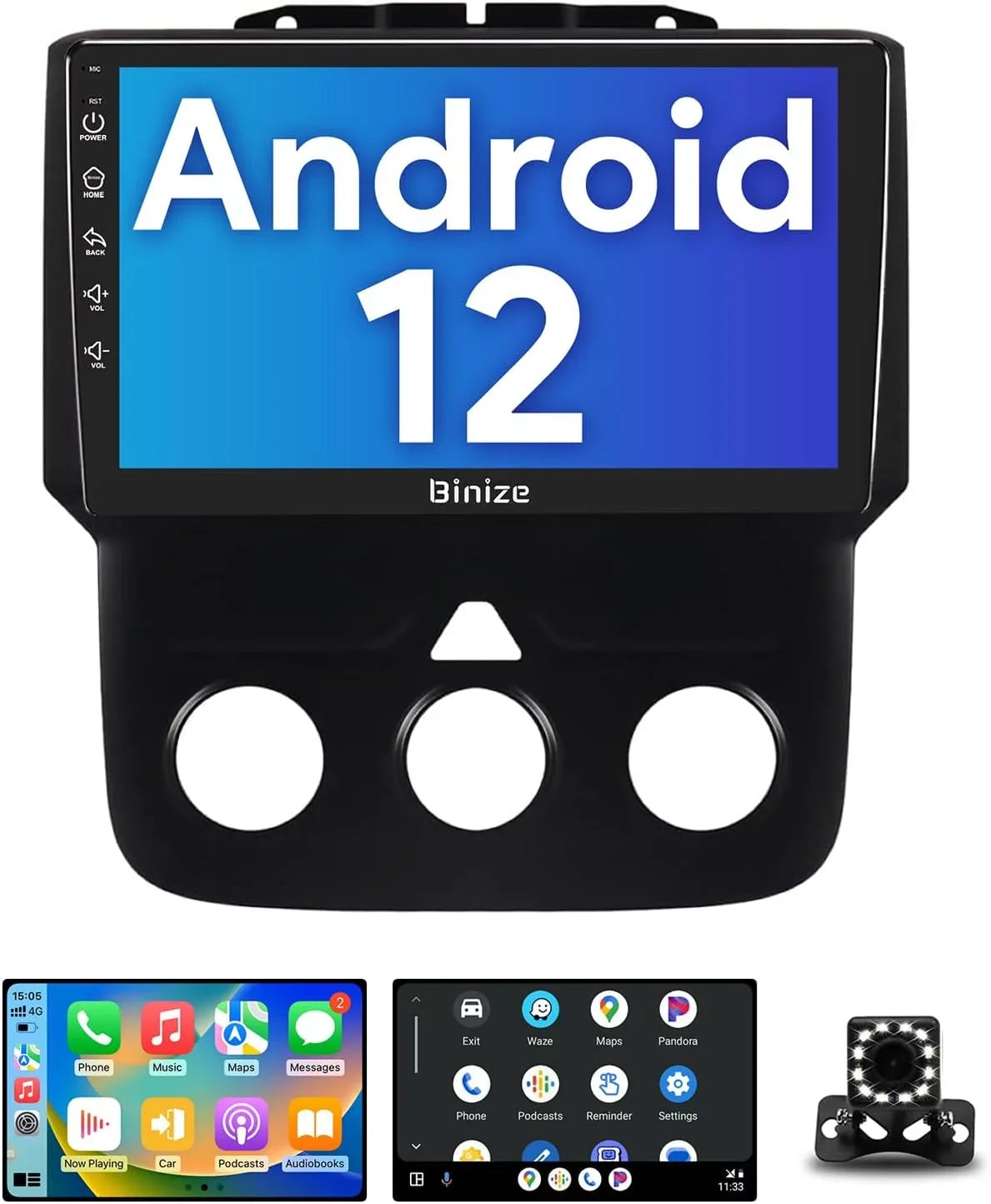 in-Dash 2500 3500 Dodge Camera/DSP/SWC/BT/WiFi/2+32GB Auto/AM/FM/Backup with Double for Din Stereo 2013-2018, CarPlay/Android Car GPS Radio Unit 9" Android Ram 1500 Wireless Navigation Binize 12
