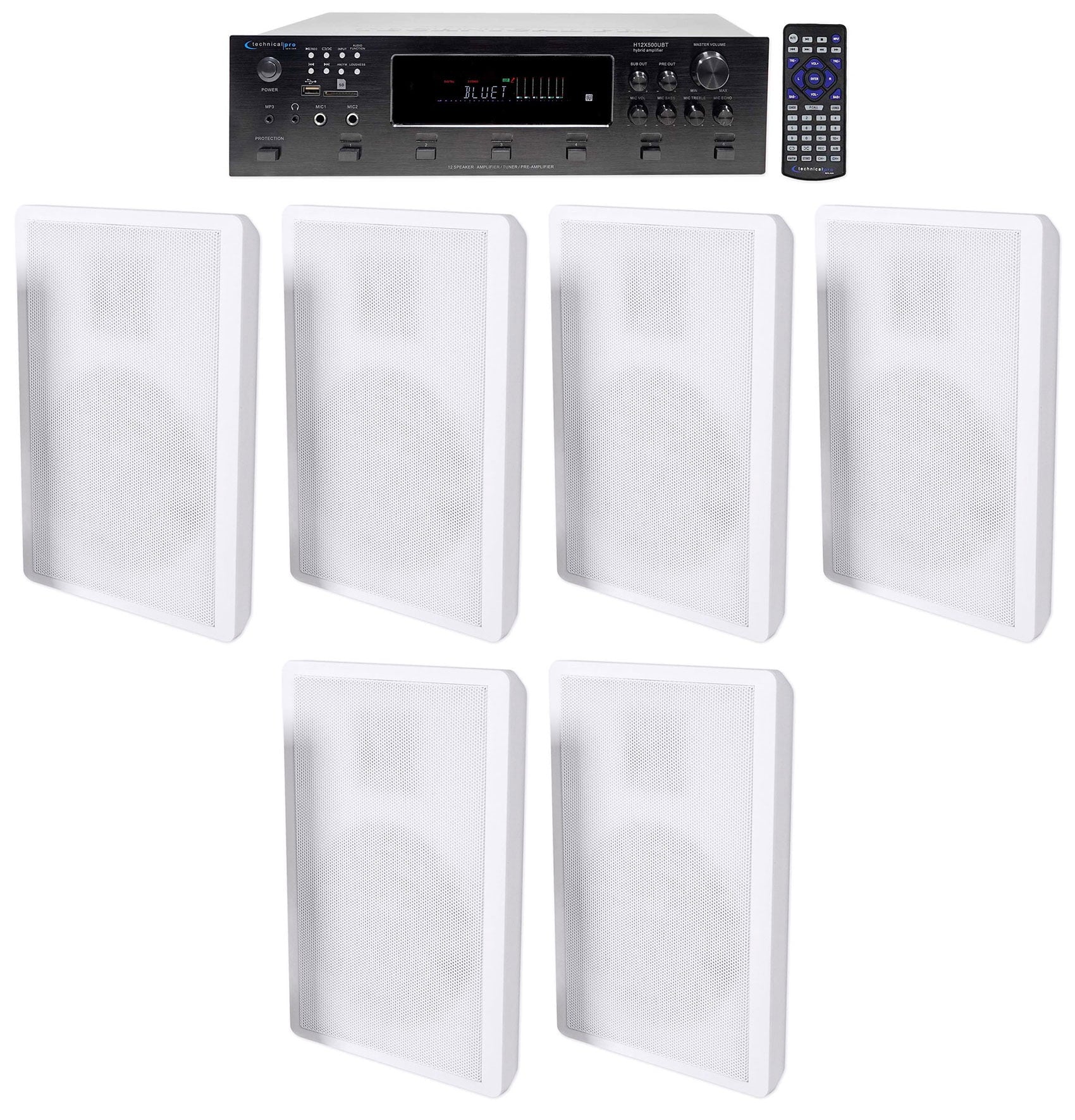 Bluetooth Wall Pro 6-Zone Theater Home 6000w Speakers Receiver+(6) Technical