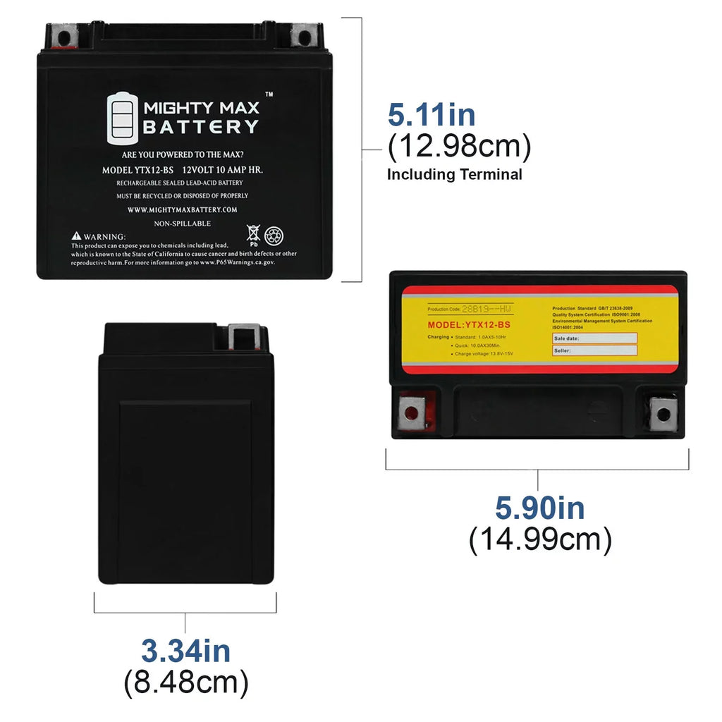 Z Battery GSX-R1000, Replacement with - 2 Pack YTX12-BS 10Ah Suzuki 01-04 compatible 12V