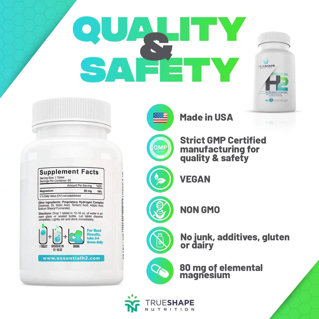 Essential Servings) Supplement (60 H2 TrueShape Fizzy for Molecular Tablets Nutritional Nutrition Hydrogen Water
