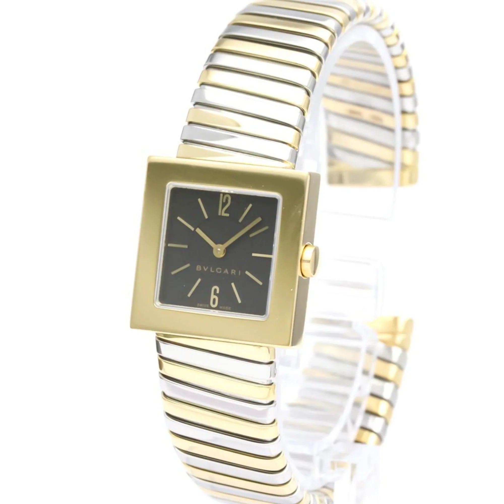 18K Steel 2T BVLGARI SQ22 BF552142 Gold Quadrato Ladies Quartz Watch (Good) Polished Pre-Owned
