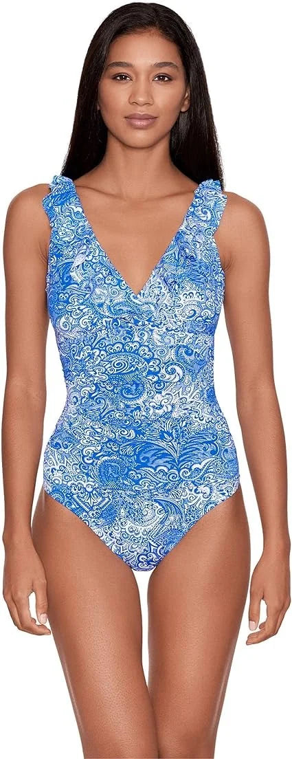 Lauren Ruffled One-Piece Tummy-Control Printed Swimsuit Ralph