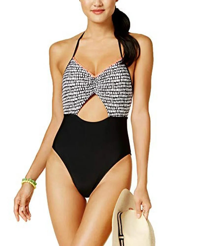 Swimsuit Hula One-Piece (Black/White, XS) Honey Womenâs Cutout