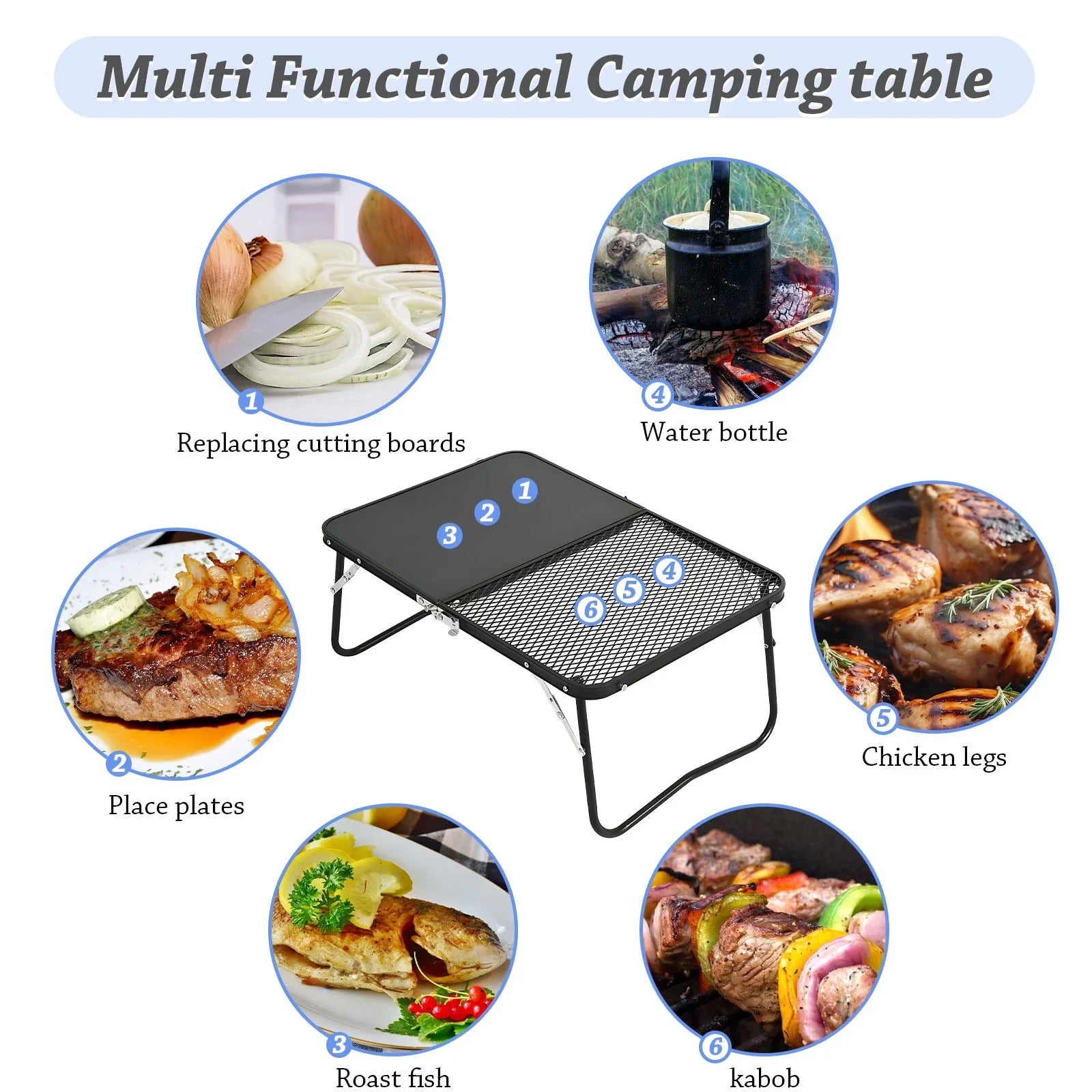 Barbecue, Board Camping Picnic, Table, Campfire and Outdoor for Table Fishing,Camping. 2-in-1 Portable Grill Folding Cutting