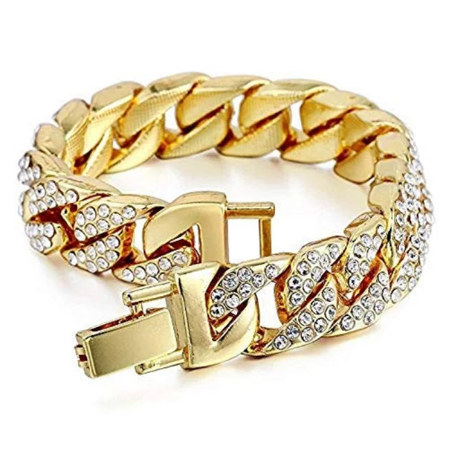 '- Set #Blue) Bracelet Out 3pc King Watch Cuban Bling-ed Luxury Round Out and w/Bling-ed Mens L0504 BR Ring Set(11,Gold Iced