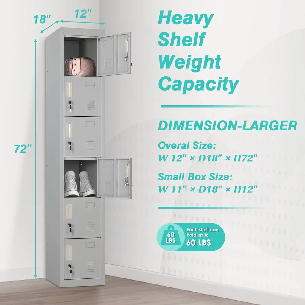 SUNCROWN Lockable Home, School, Storage Office, Gray Cabinet Locker Gym, 6 Door for with Metal