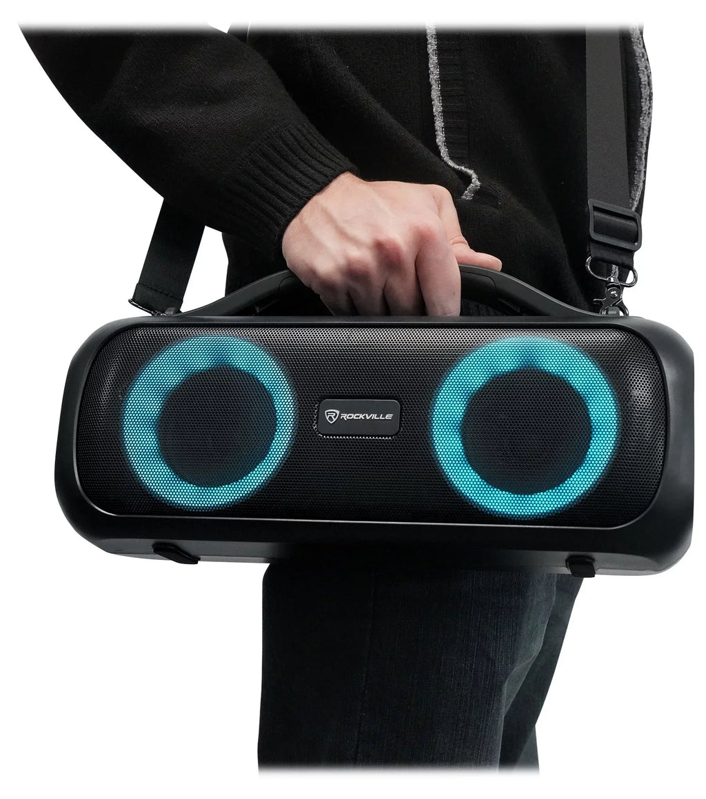 D4 Party Loud Deep Go Bass Rockville LED Portable Speaker, Large Bluetooth Party