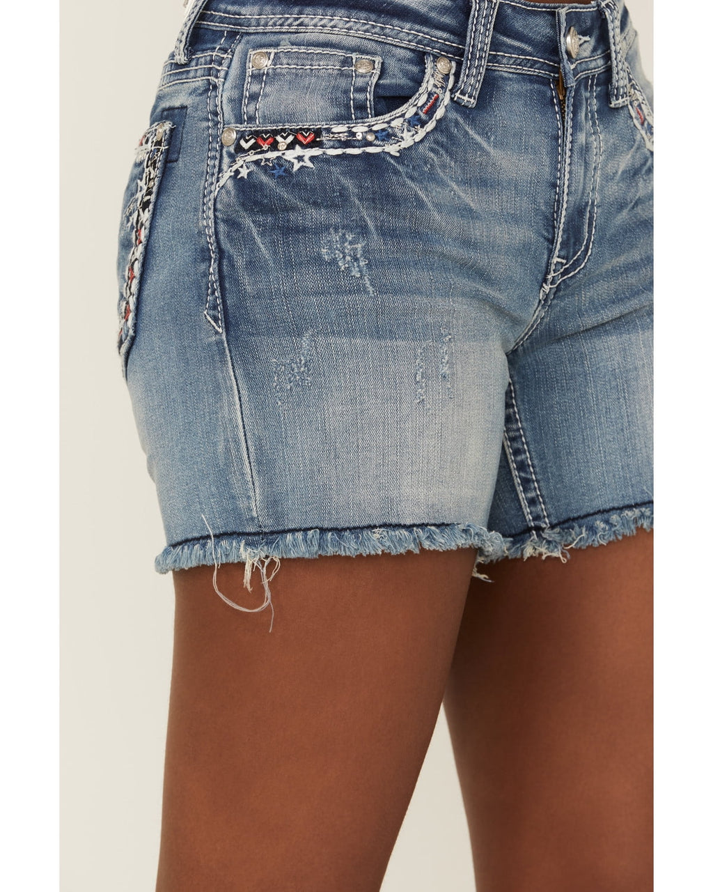 LA (26) Denim Jean Grace Distressed In Stretch Women's Shorts Americana Embroidered Cut-Off
