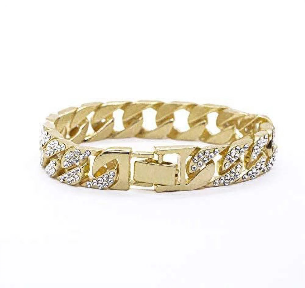 '- Set #Blue) Bracelet Out 3pc King Watch Cuban Bling-ed Luxury Round Out and w/Bling-ed Mens L0504 BR Ring Set(11,Gold Iced