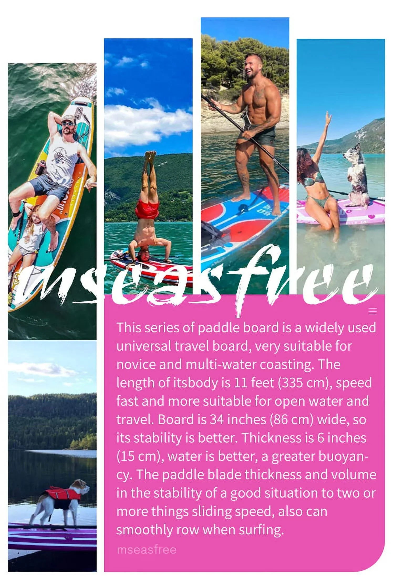 Paddle, Accessories Bottom & Deck Leash, Stance, Surf Control, Wide Fin Paddle Board(6In Paddling, Thick)with Youth Inflatable Backpack, SUP Premium Non-Slip & Stand for Up for Adult(White)