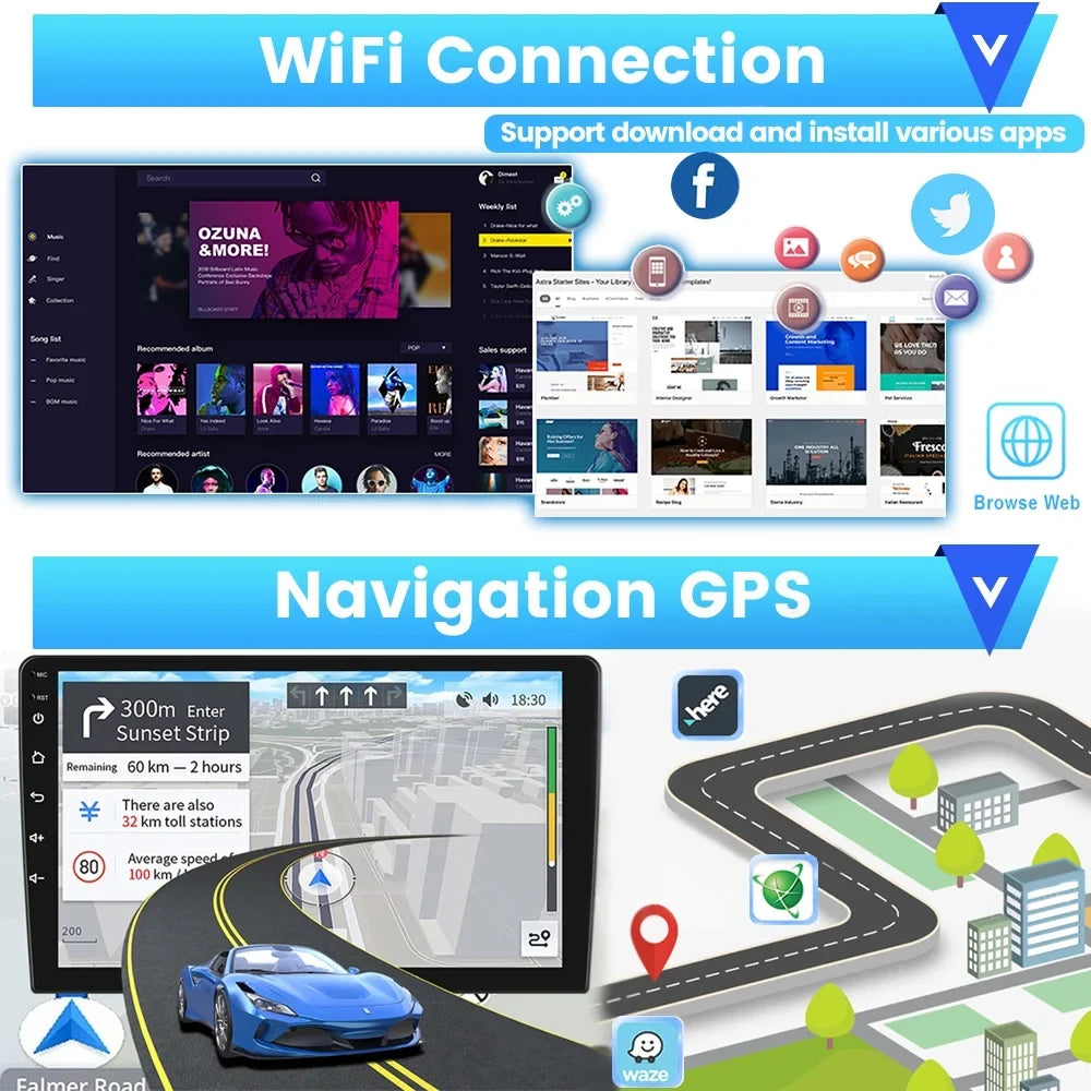 Wireless FM 2+64G Car WIFI Backup GPS Stereo Podofo 2006-2012 for USB Santa-fe Link Android Radio Hyundai Mirror 13 9'' Carplay Hifi,AHD Bluetooth Camera Auto Android
