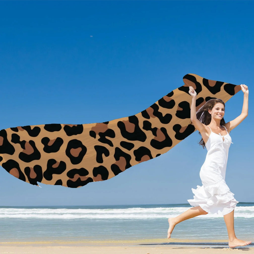 Packed Large Leopard Sunscreen Wraps Headscarf Wraps Oblong Hair Neck Silk Long Scarf for Yellow Shawls FREEAMG Women Gift