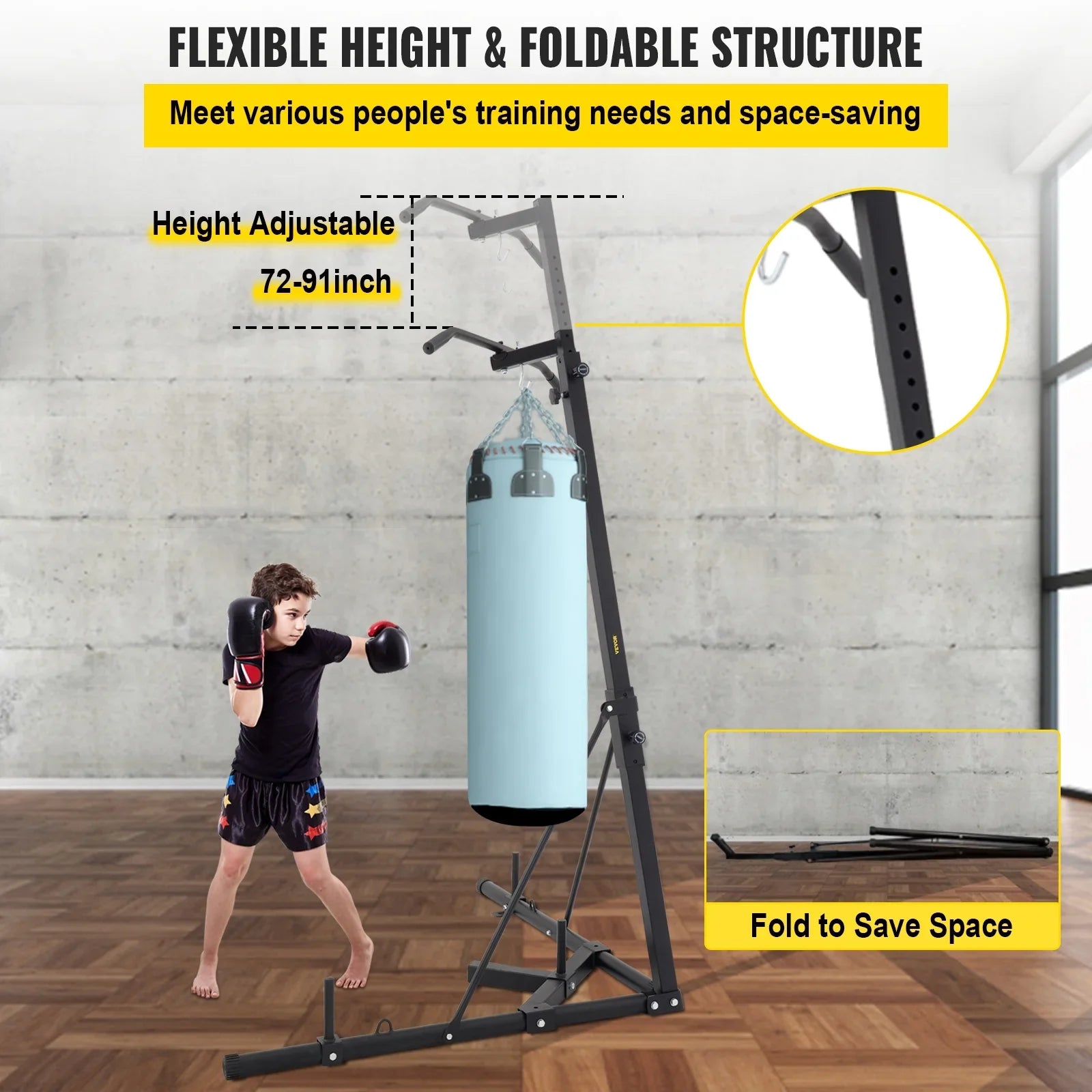 Boxing Standing Stand Pull Punching & Foldable Up Bracket Free BENTISM Bar Chin Bag