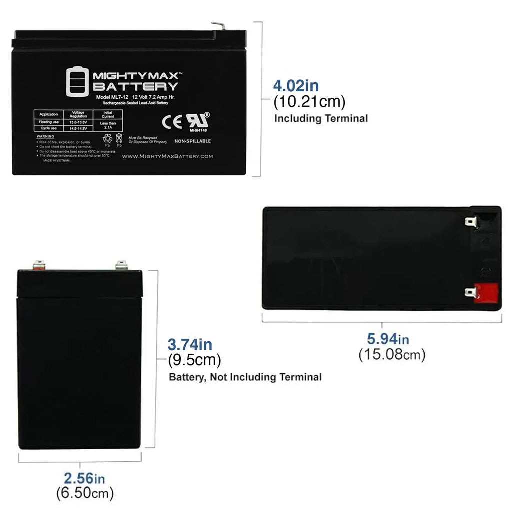 Troller Marcum 12V Showdown Battery 1Amp 2.0 for + Charger 7.2AH 12V