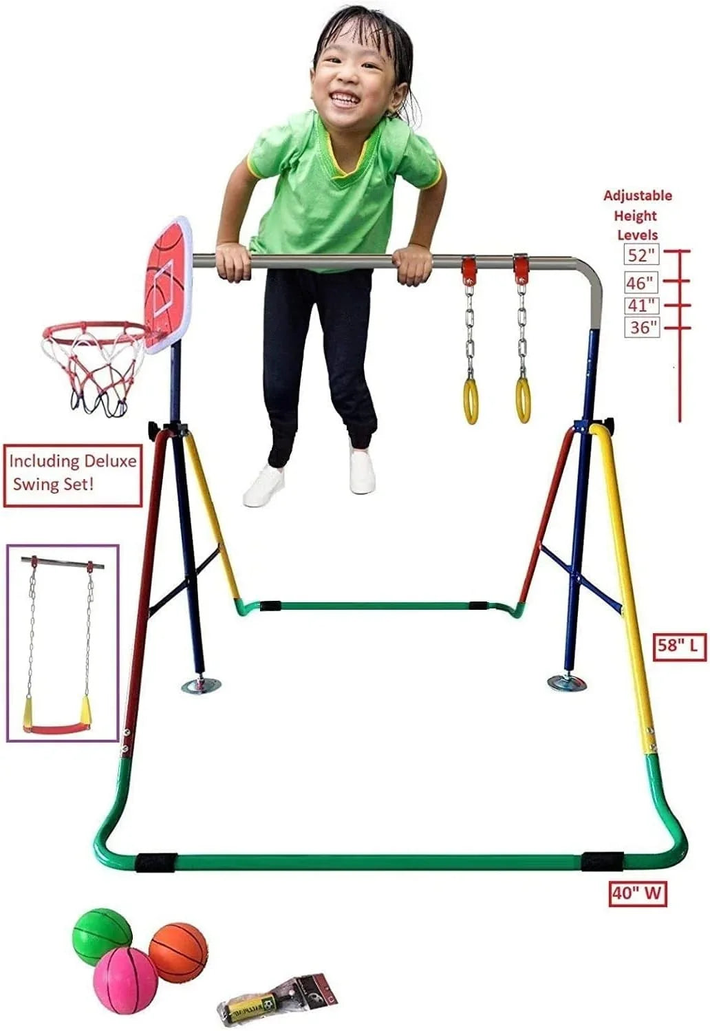 Home Folding Bar Swing, for Bar - 4-in-1 Rings, Training Hoop Gymnastics Height-Adjustable Basketball with Set Junior Gym