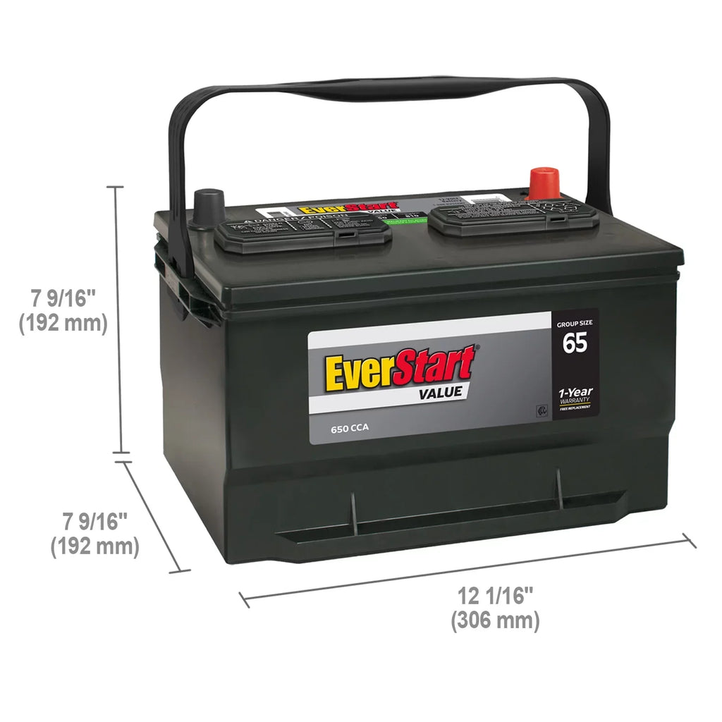 Size Group Battery, Value Volts, CCA EverStart 65 Automotive 12 Lead 650 Acid