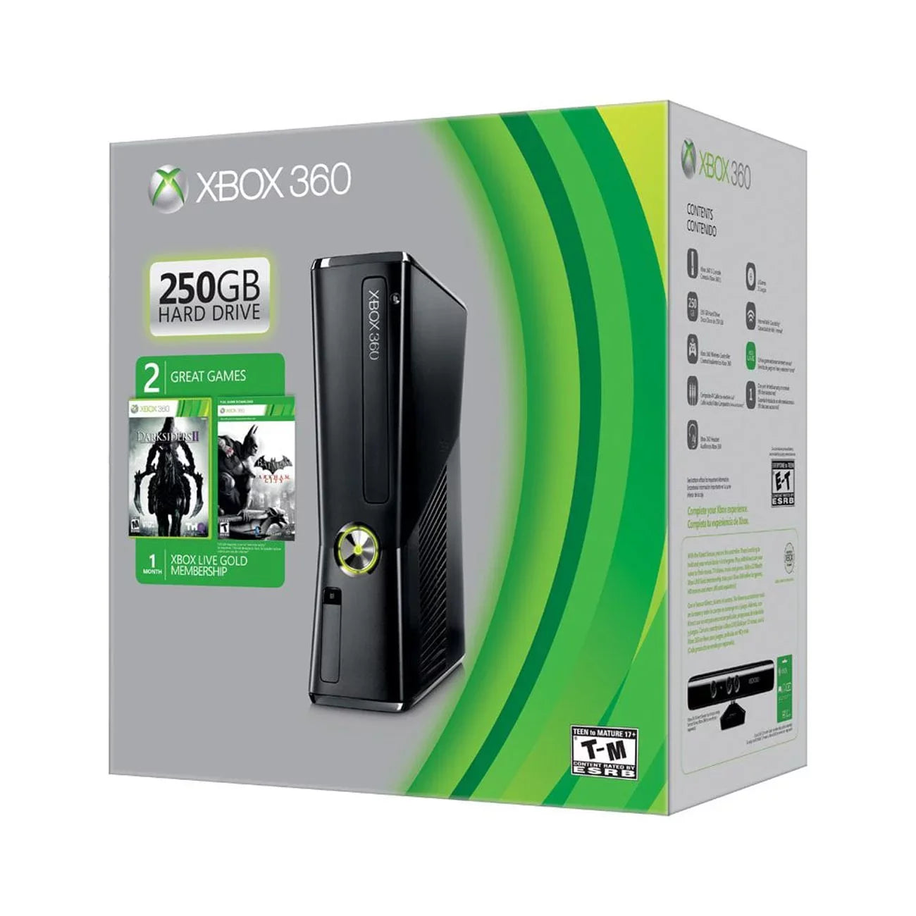 Open XBOX 360 BUNDLE R9G-00198 MICROSOFT 250GB GAME SLIM WIFI BLACK CONSOLE Box