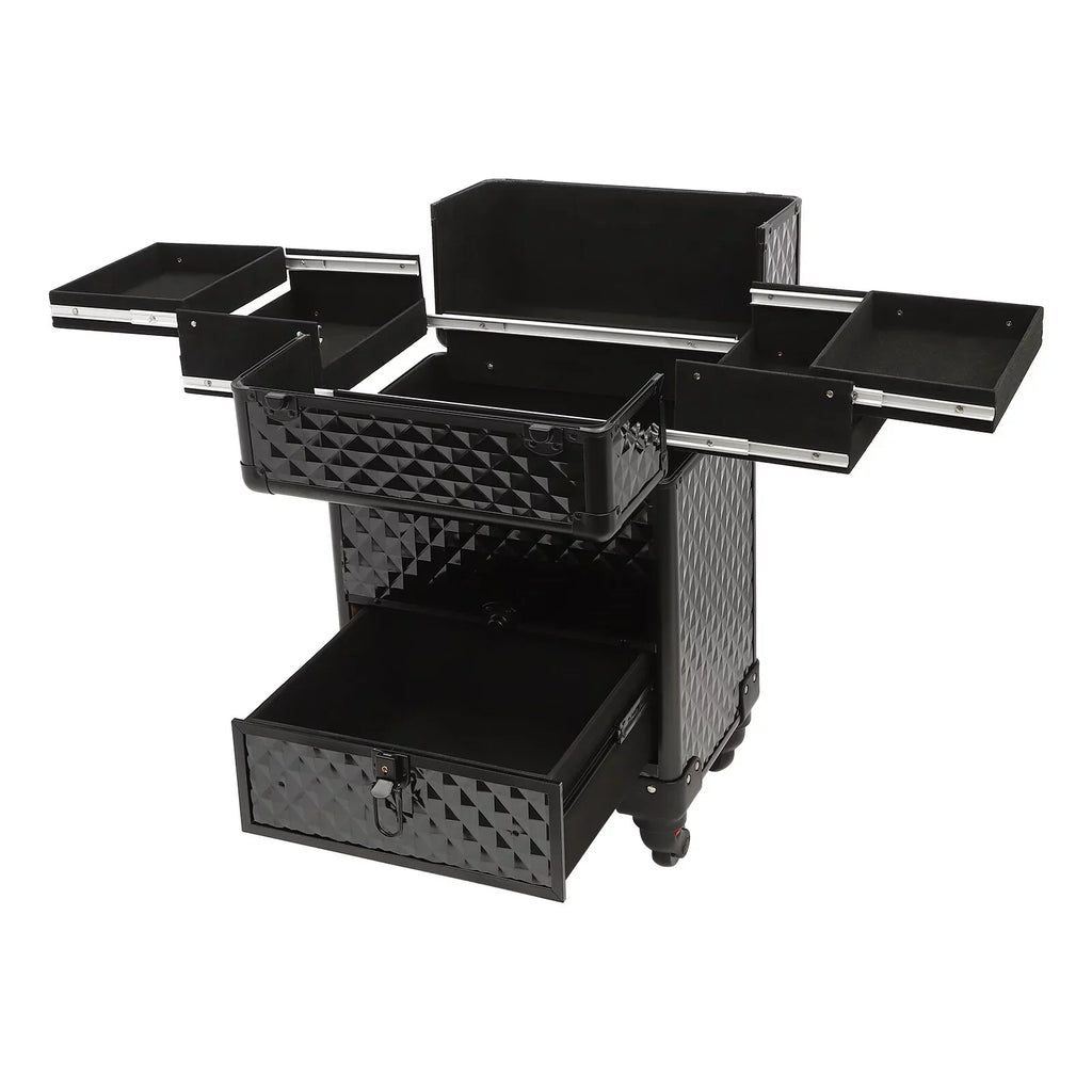 Trunk Case Rolling Nail Salon Cart Manicure Luggage Trolley Cosmetic Organizer Makeup Box Wheeled Storage Black Case Aiqidi Train