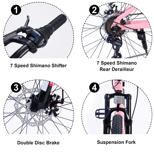 Mountain bike,Suspension inch for Boys and fork,Aluminum 7-Speed alloy Girls Frame inch Frame,10 24 shimano Bike Mountain