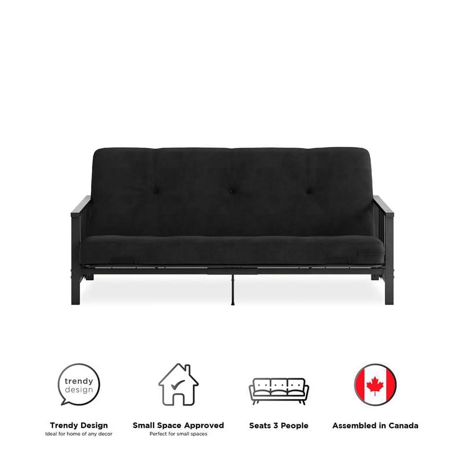 Thermobonded 6" Full Black DHP Metal Microfiber with Tallie Arm Futon Mattress