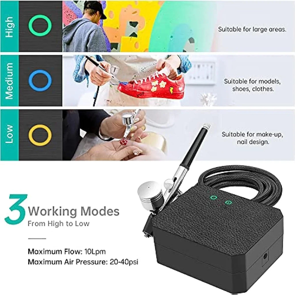 Dual-Action Airbrush Tattoo Decor 40PSI Upgraded Makeup Kit, for Multi-Purpose Craft Cake Set Compressor with Gocheer Airbrush Art