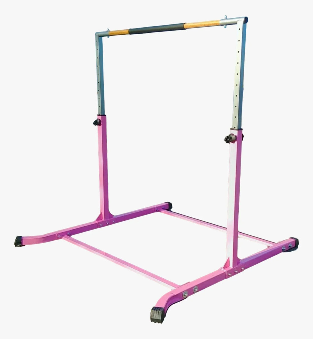 Pro-Gymnastics Expandable Bar 13 (Pink) Kip Horizontal Asymmetric Cushioned Gymnastic Bar & to 5 Legs FT Gymnastics Level Junior Training Bar Bar 3 Curved Height Bar Adjustable High