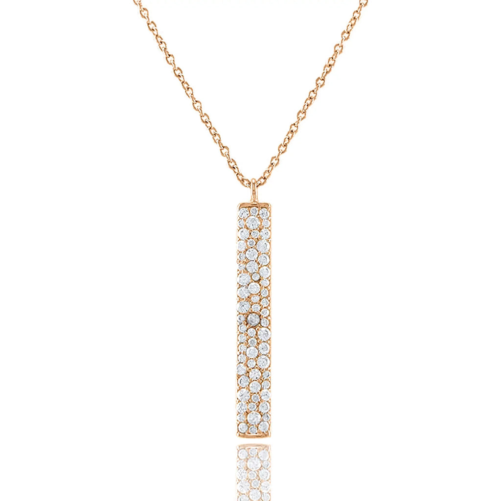 Rose Zirconia Inc for Plated Accented Pendant Cubic Box Women, Teens Boutique Gold Necklace Blue Vertical Bar