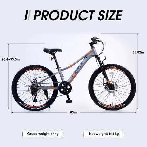 Mountain bike,Suspension inch for Boys and fork,Aluminum 7-Speed alloy Girls Frame inch Frame,10 24 shimano Bike Mountain