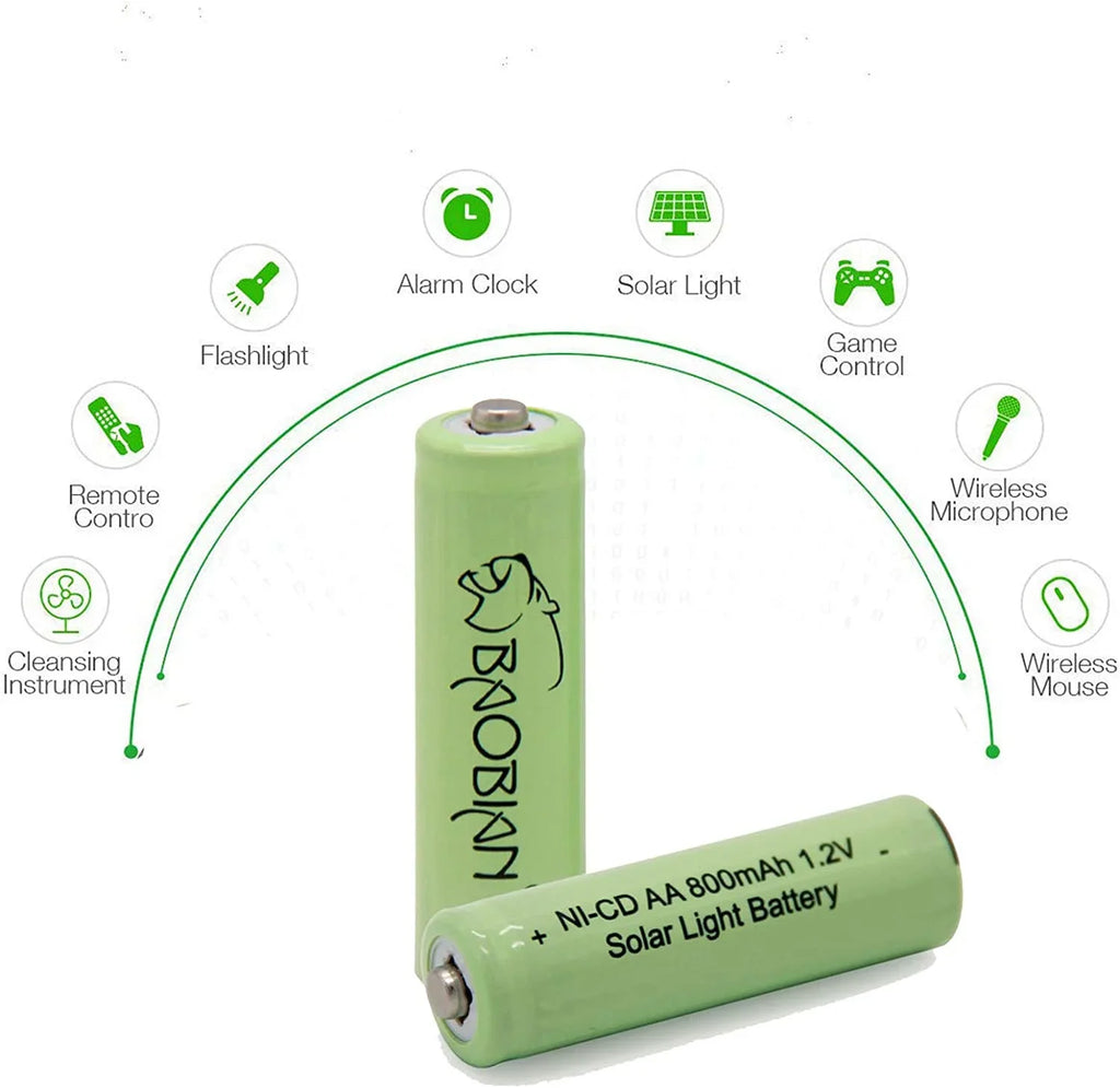 Rechargeable Light Batteries 1.2V Solar AA NiCd Batteries Outdoor 800mAh Lights, PCS) BAOBIAN Garden Remotes, Mice for Solar (8