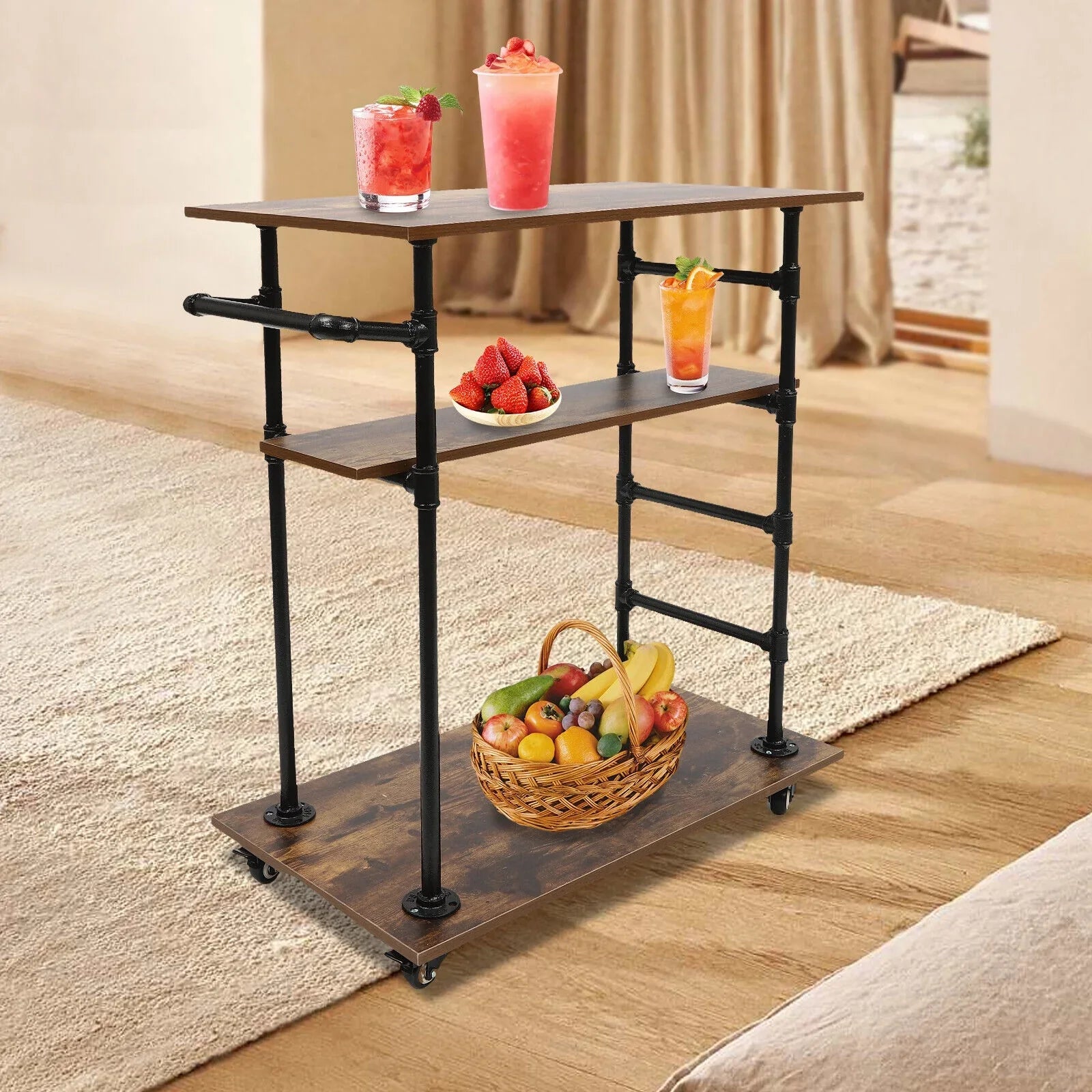 Universal Kitchen Wheels W/ Removable x17.7"W Cart Hooks x39.4"H 3 Layers 31.5"L