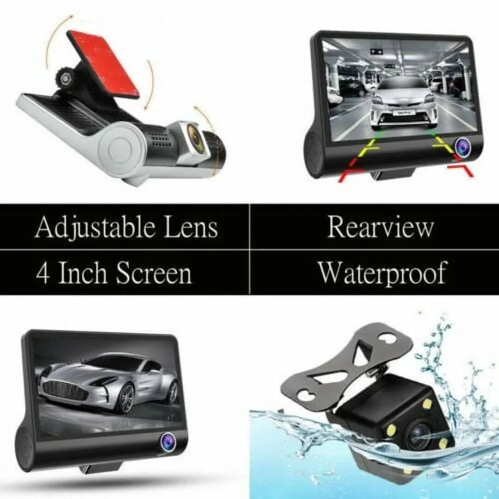 Rearview HD 4" Dual Cam G-Sensor 1080P Dash Camera Video DVR Recorder Lens Car