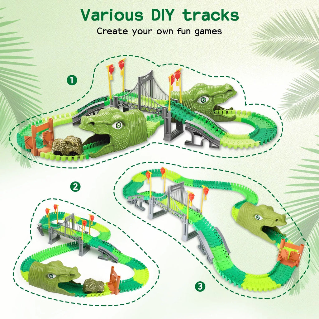 Track Birthday Cars, 5 Toddler Christmas 7 Road Dinosaur Train Toys Set, 3 Year 8 4 Gifts Boys Girls Toys Old World 6 for Beefunni Dinosaur Race 2