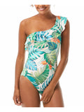One VINCE Ruffled Removable Cups Color Lined Moderate Print Multi Swimsuit CAMUTO Shoulder Convertible Women's Coverage Stretch 4 SWIM Piece One Palm
