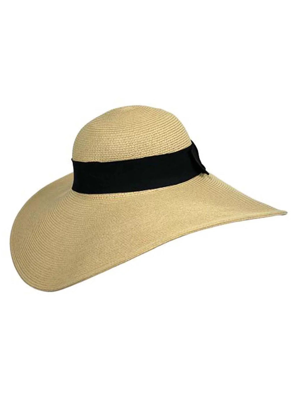 Band Hat Hat Brimmed Wide With Floppy Black Ribbon Tan