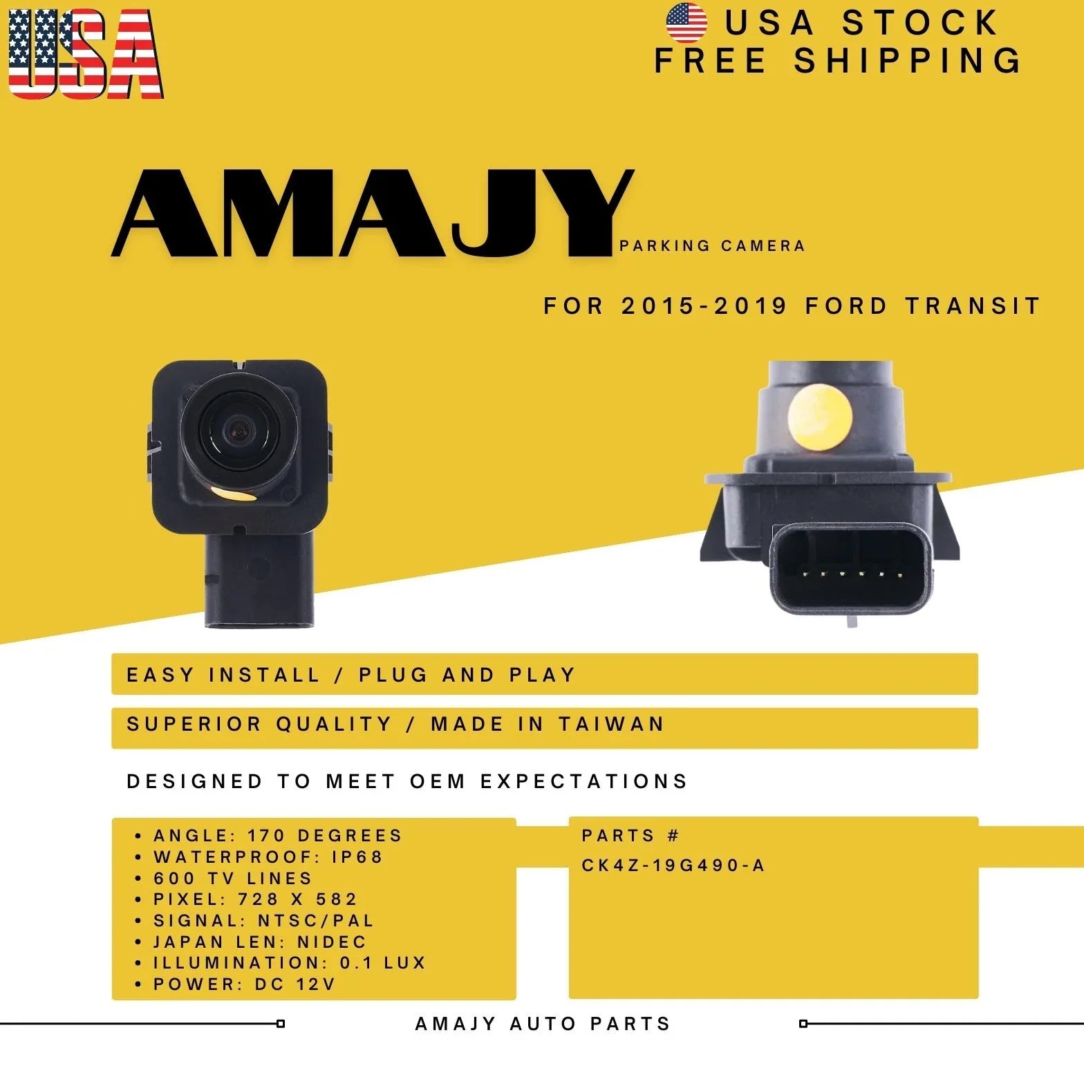 Replaces Backup CK4Z-19G490-A 15-19 Camera Ford Transit for