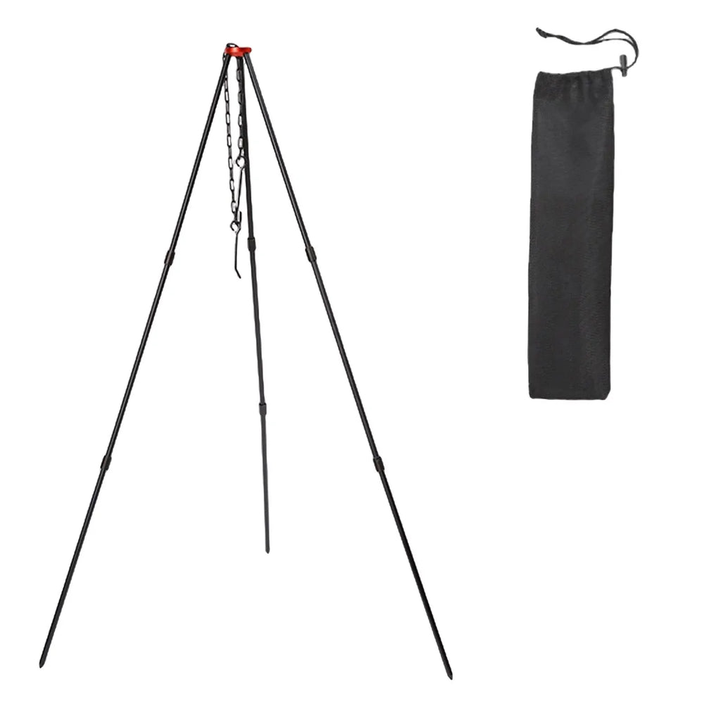 Accessory Portable with ing Campfire Cooking Adjustable Outdoor Camping Black Tripod, Pot Picnic Cookware , Grill Tripod Aluminum Stand