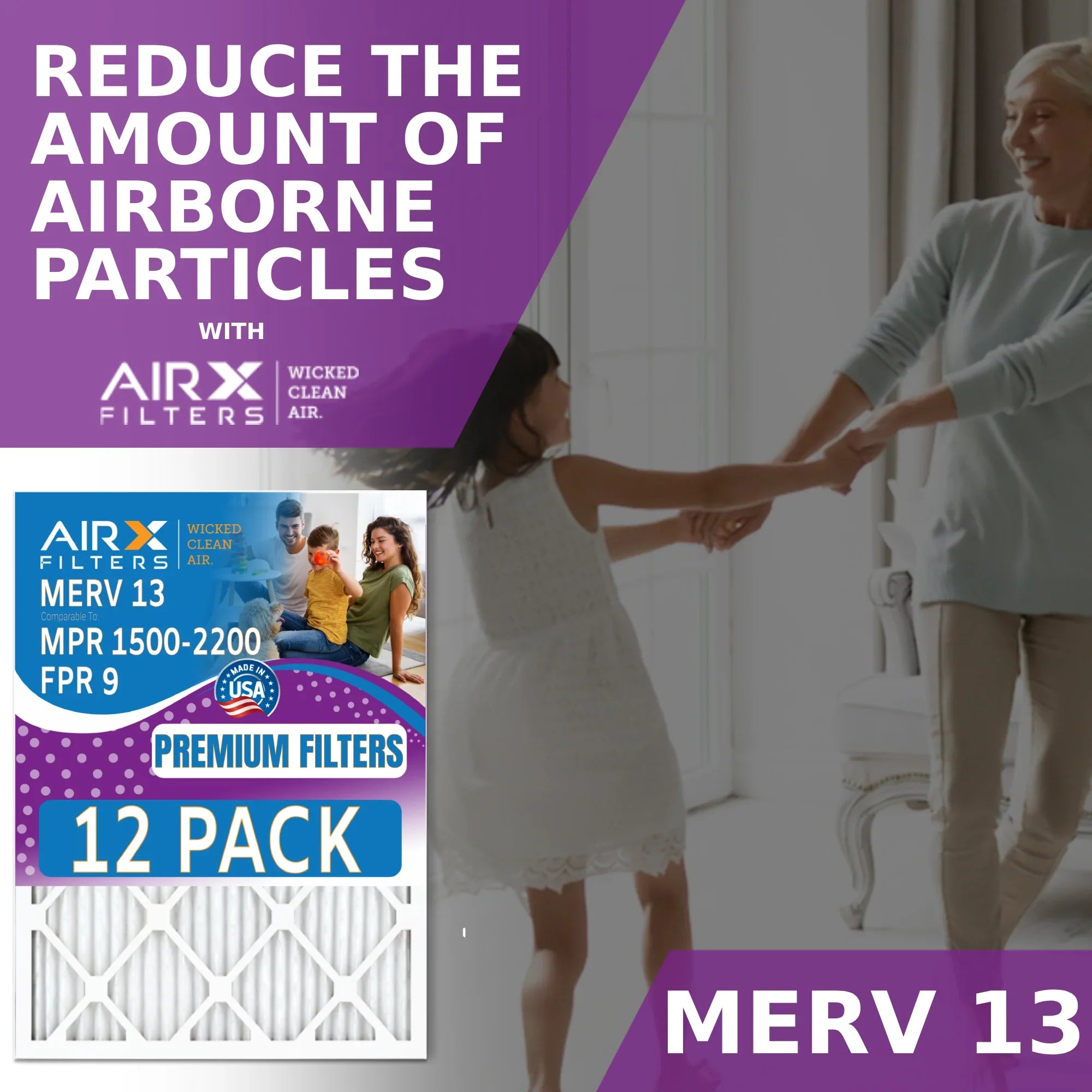 AIR. 18x24x2 Made 13 - of - AIRX 9 Air by WICKED 2200 & Rating, Filter 12 FPR MPR Furnace Comparable Pack to Filters FILTERS in CLEAN MERV 1500 USA